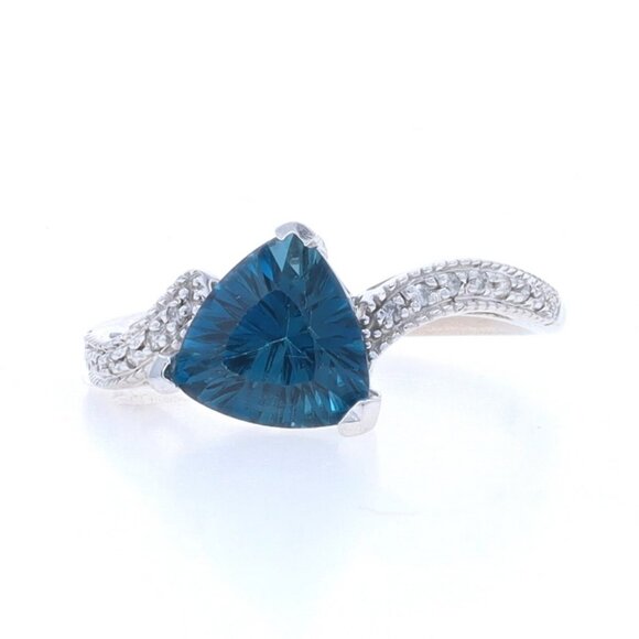 White Gold Topaz Diamond Bypass Ring - 14k Fantasy Cut Trillion 1.81ctw London B